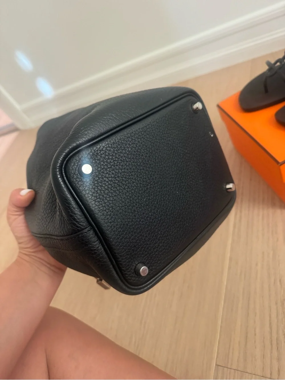 Hermes picotin Black Pebbled Leather Hobo with Lock Detail